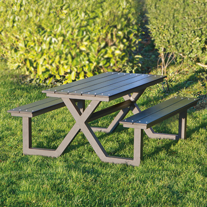 Picknickbord X-model Sort nonwood og antracitramme til børn HORTUS