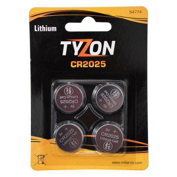 Lithium-Batteri CR2025 4-pack TyZon