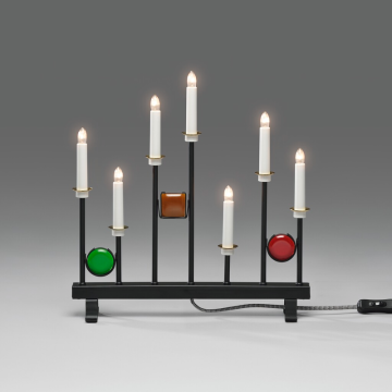 elektrisk lysestage 7 lys i sort metal med dekorationer Gnosjö Konstsmide