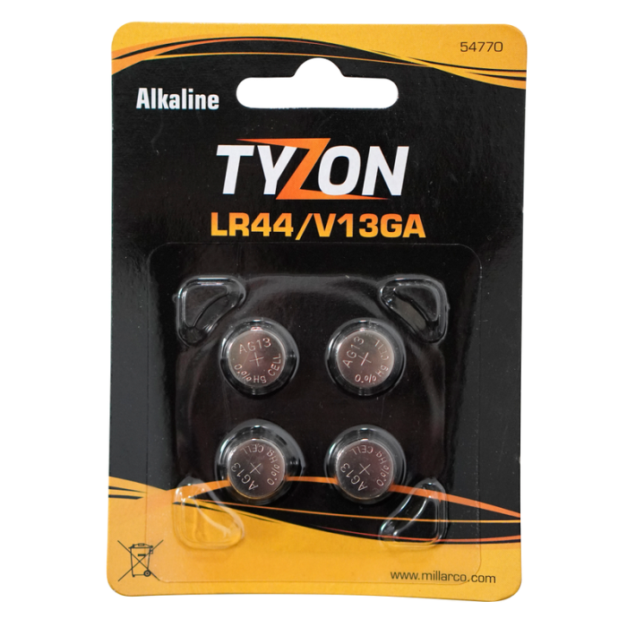 Batteri LR44/V13GA Alkaline 4pack TyZon (68712323) Byggmax.dk
