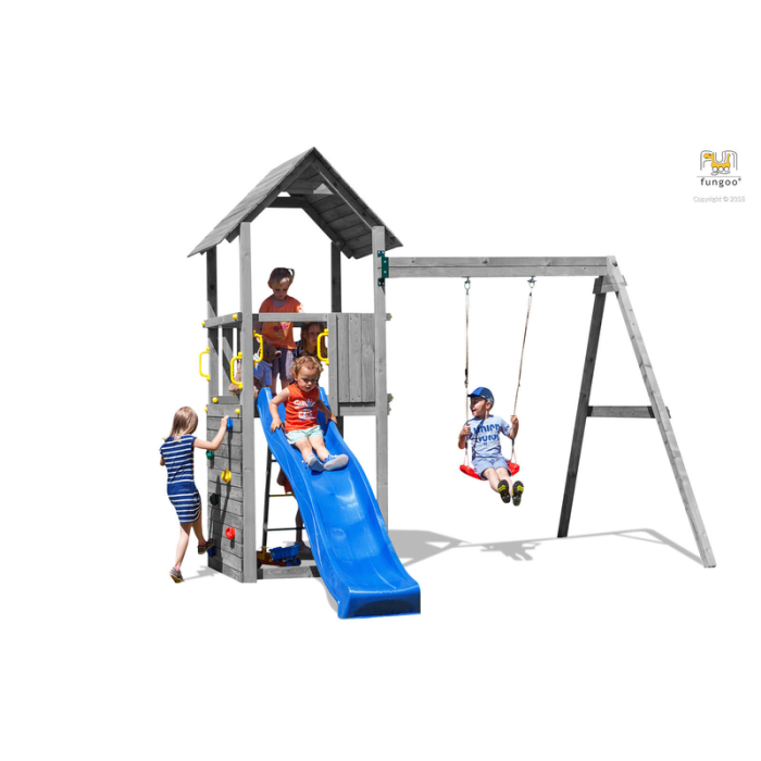Legeplads Carol 2 med Rutsjebane, Gynge og Klatrevæg Fungoo